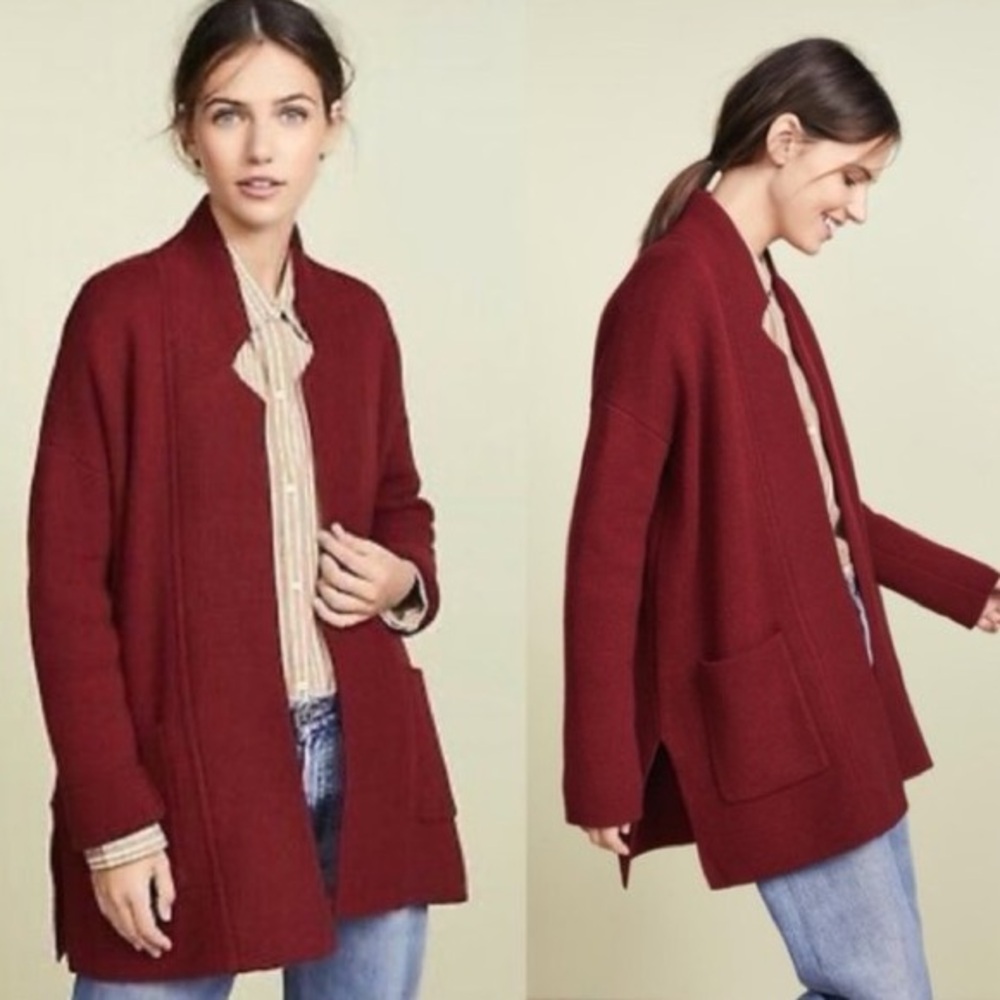 Madewell Rich Red Women's Open front Cardigan merino wool blend size XS pockets